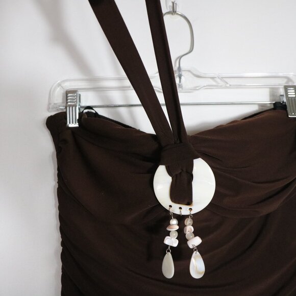 B. Smart Vintage Y2K Gaucho Halter Wide Leg Crop Jumpsuit Womens 10 Brown Shell - Picture 3 of 6